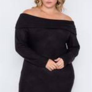 Plus Size Black Off-the Shoulder Long Sleeve Dress